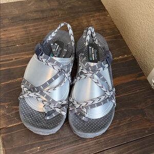 Skechers Gray and Black Braided-Strap Comfort Sandals
